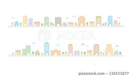 Simple streetscape illustration set [for backgrounds, pastel colors] 138553877