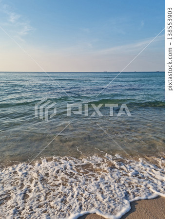 This is a beach where waves crash. 138553903