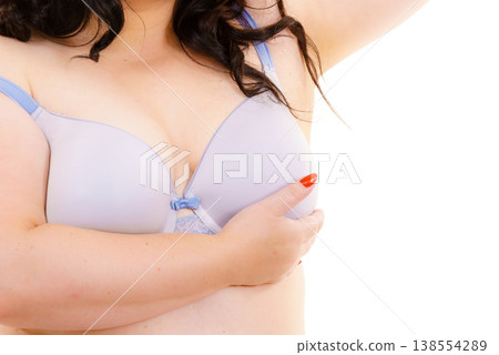 Woman big breast wearing bra 138554289