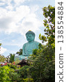 Large Great Buddha statue surrounded by green trees under cloudy sky 138554884