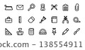 Stationery icon set for office and education. Paintbrush and protractor, briefcase and pencil. 138554911