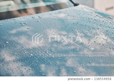 一輛被水浸濕的汽車的特寫鏡頭 一輛被水浸濕的汽車的特寫鏡頭 138554958