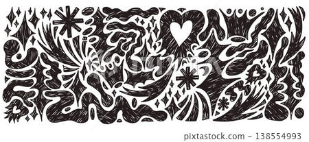 Organic crayon drawn shape, arrow with handmade form and crown, abstract twinkle set. Crayon geometric bling with irregular sticker. Vector scribble organic set with freeform naive charcoal trinkets 138554993