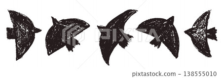 Charcoal bird silhouette set with crayon texture in soaring poses and flock. Ink bird in brush and charcoal scribble for print or sticker pack. Vector dove sketch icon in naive childish drawn isolated Charcoal bird silhouette set with crayon texture in soaring poses and flock. Ink bird in brush and charcoal scribble for print or sticker pack. Vector dove sketch icon in naive childish drawn isolated 138555010