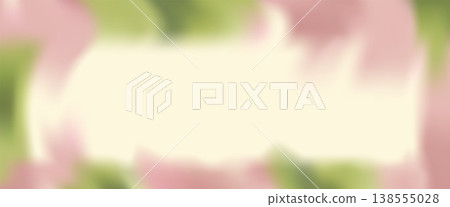 Flower soft spring blur frame background and gradient gentle floral effect. Summer beige pink and green pastel gradation and watercolour plant banner. Flower landscape poster with blur pastel border 138555028