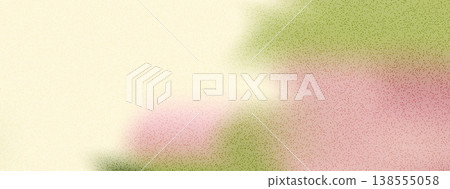 Gradient grain background with gentle blurred flower for banner template. Soft spray noise with unfocused spring botanical in vector pink and green. Ethereal floral gradation with grain texture 138555058