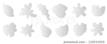 Grain flower and leaf shapes with gradation in stipple airbrush noise. Flower icons with aesthetic grain diffused dotwork and blur texture. Botanical figure vector set for print 138555059