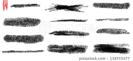 Pencil underline and charcoal strokes, cross with rough brush marks set. Marker doodle sketch shapes in black line. Gritty vector pencil elements for smear overlay isolated on white bg 138555077