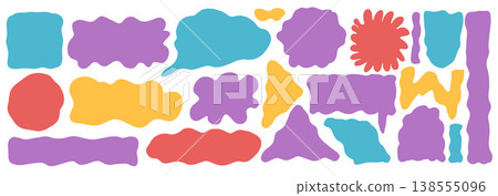 Hand-drawn colorful organic frames with wavy edges. Abstract square, rectangle, oval shapes for quote text, banner and labels. Vector design elements with irregular border fluid forms. Speech bubbles Hand-drawn colorful organic frames with wavy edges. Abstract square, rectangle, oval shapes for quote text, banner and labels. Vector design elements with irregular border fluid forms. Speech bubbles 138555096