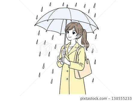 雨天裡，一位女士面帶微笑 138555233
