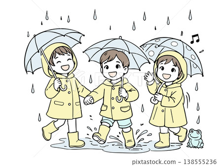 孩子們在下雨天玩耍 孩子們在下雨天玩耍 138555236