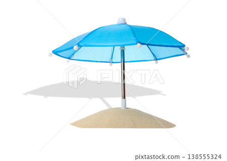Blue umbrella stands on sand at a beach location, PNG Blue umbrella stands on sand at a beach location, PNG 138555324