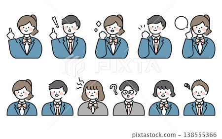 一套穿著西裝制服的男女學生的姿勢和表情。 一套穿著西裝制服的男女學生的姿勢和表情。 138555366