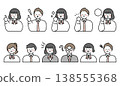 A set of poses and expressions for male and female students in school uniforms. 138555368