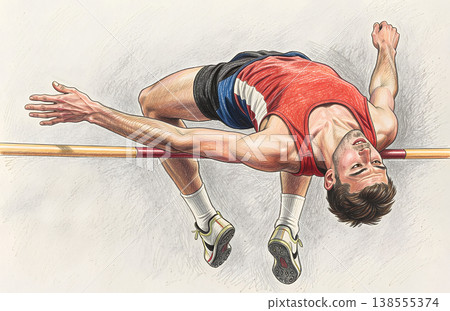 High jump art illustration colored pencil sketch style. Athletics hand drawn sport banner concept 138555374