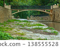 Pedestrian bridge and balancing stones on Olkhovka river in Kislovodsk National Park, Resort town Kislovodsk, Stavropol Territory, Russia 138555528
