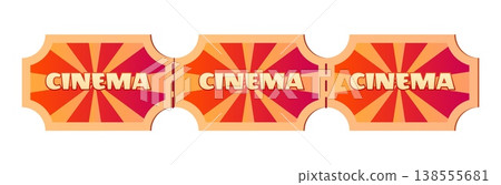 Cartoon movie cinema object of retro tickets for TV show, vector icon. Movie theater or cinema and cinematography cartoon item of tickets bundle Cartoon movie cinema object of retro tickets for TV show, vector icon. Movie theater or cinema and cinematography cartoon item of tickets bundle 138555681