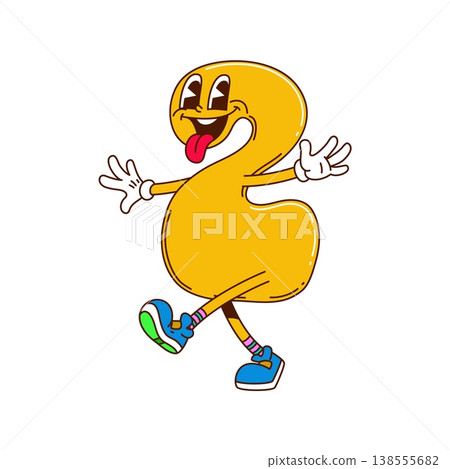 Groovy hippie math number Two or 2 sign and numeral figure, vector cartoon character. Groovy number 2 Two with happy face and silly tongue out smile face for kids school mathematics or algebra count Groovy hippie math number Two or 2 sign and numeral figure, vector cartoon character. Groovy number 2 Two with happy face and silly tongue out smile face for kids school mathematics or algebra count 138555682