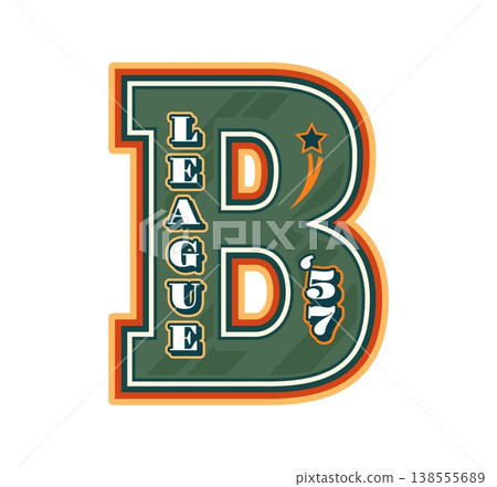 Varsity sport team patch or label with letter B for university league, vector emblem. College league or varsity sport champ patch with letter B and star for football soccer, baseball or basketball 138555689