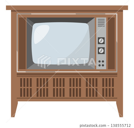 一張從正面拍攝的復古電視機的插圖。 138555712