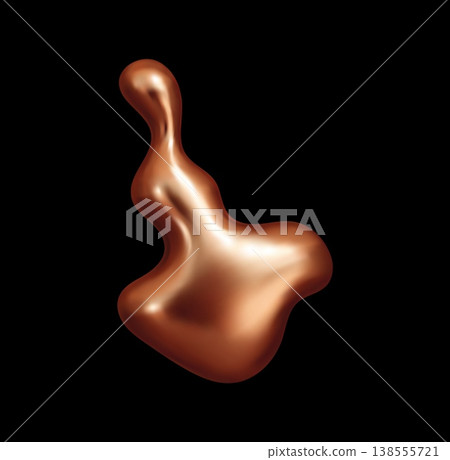Liquid copper metal blob splash or metallic drop melt shape in realistic vector 3D. Liquid copper metal blob or bronze paint flow and brass melt drip abstract shape with glossy matte texture surface 138555721