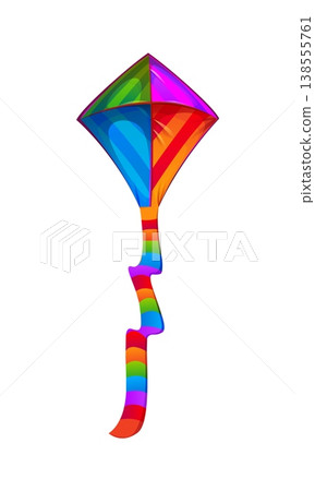 Festival cartoon paper kite, colorful vector decorative diamond shaped kite with flowing tail. Kids toy for summer outdoor fun and festive activities or Makar Sankranti Indian holiday celebration Festival cartoon paper kite, colorful vector decorative diamond shaped kite with flowing tail. Kids toy for summer outdoor fun and festive activities or Makar Sankranti Indian holiday celebration 138555761