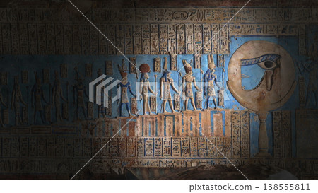 Hieroglyphic carvings and paintings on wall Hieroglyphic carvings and paintings on wall 138555811