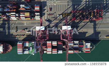 Port with cargo ship and containers Import and export Port with cargo ship and containers Import and export 138555878