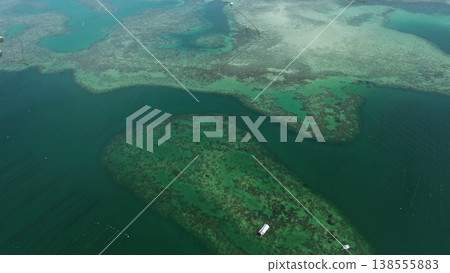 Coral reef and fish farm with cages for fish 138555883