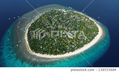 Tropical island with turquoise water and coral reef 138555884