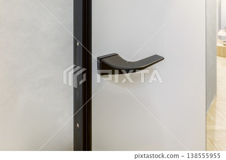 Minimalist White Flush Door with Matte Black Handle Minimalist White Flush Door with Matte Black Handle 138555955
