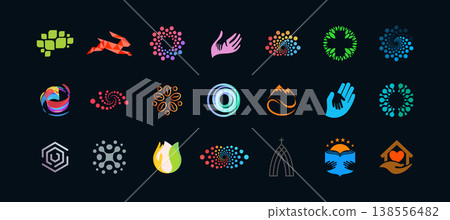 Modern Logo Set on Difference Themes Design like Medicine and Science, Religion and Charity Found, Education, Art and Tech. Isolated Logotypes Collection. Vector Illustration 138556482