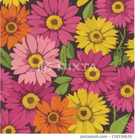 色彩繽紛的雛菊和非洲菊花卉圖案插圖 138556639