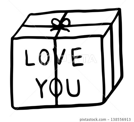 Hand drawn outline of LOVE YOU parcel gift box with ribbon for kid colouring book, birthday present, decorations, tattoo, gift shop, grocery shopping, card print, cute patch, art, painting, sketch Hand drawn outline of LOVE YOU parcel gift box with ribbon for kid colouring book, birthday present, decorations, tattoo, gift shop, grocery shopping, card print, cute patch, art, painting, sketch 138556913