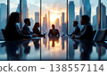 Photo of business meeting in a modern office with city view at sunset, diverse team, collaboration, corporate strategy, leadership, success, teamwork, professional environment Photo of business meeting in a modern office with city view at sunset, diverse team, collaboration, corporate strategy, leadership, success, teamwork, professional environment 138557114