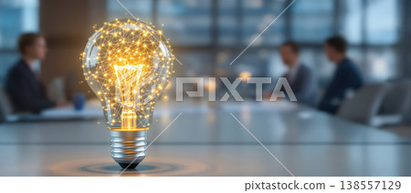 Illustration of a lightbulb with network connections in a conference room, symbolizing innovation and teamwork. Illustration of a lightbulb with network connections in a conference room, symbolizing innovation and teamwork. 138557129