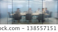 Photo of a blurred meeting room behind frosted glass, business meeting in progress, office interior, corporate environment, teamwork and collaboration concept 138557151