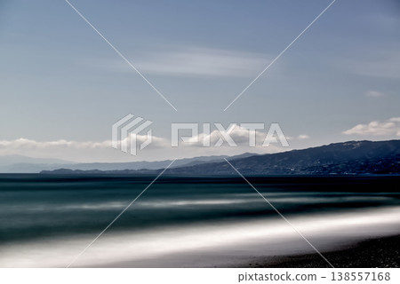 Kanagawa Prefecture, Sodegaura Beach in early spring, long exposure, black and white. Kanagawa Prefecture, Sodegaura Beach in early spring, long exposure, black and white. 138557168
