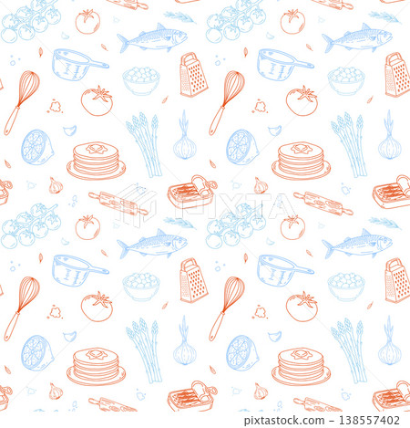 Mediterranean cooking ingredients food seamless pattern 138557402