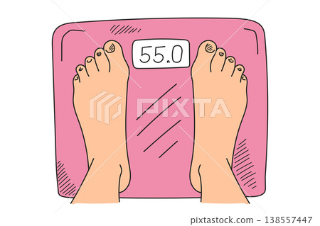 Feet on scales doodle vector isolated Feet on scales doodle vector isolated 138557447