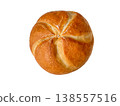 Kaiser bread roll isolated on transparent background top view with golden crust bakery bun cutout 138557516