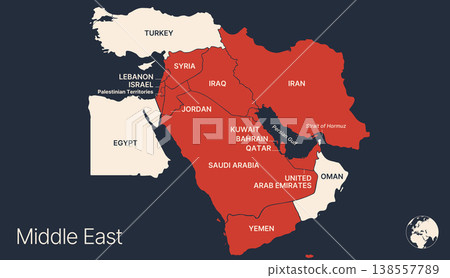 Political middle east asia map, infographic Political middle east asia map, infographic 138557789