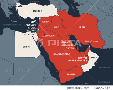 Political middle east asia map, infographic Political middle east asia map, infographic 138557816