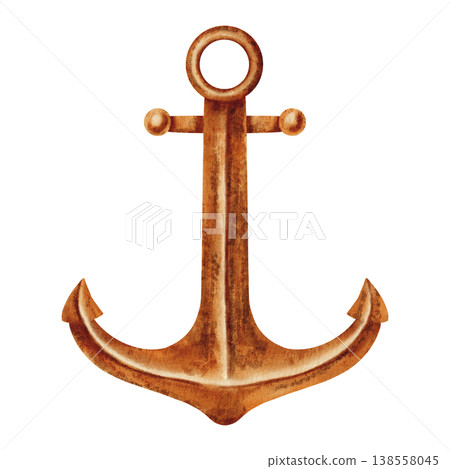 Watercolor illustration vintage anchor. Marine illustration for sea travel, sailing, and yachting design. Children's, nautical, and travel themes. Suitable for design, prints, postcards, sea travel 138558045