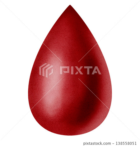Watercolor illustration of a red blood drop. Symbol of menstruation, health, hematology, and donor support. Hand-drawn element isolated on white background. Watercolor illustration of a red blood drop. Symbol of menstruation, health, hematology, and donor support. Hand-drawn element isolated on white background. 138558051