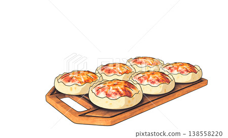3D illustration of mini gratins arranged on a tray 3D illustration of mini gratins arranged on a tray 138558220