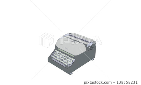 復古打字機的三維插圖(傾斜角度)。 復古打字機的三維插圖(傾斜角度)。 138558231