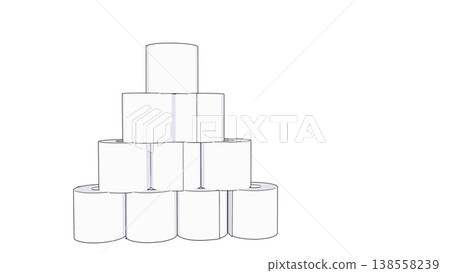 3D illustration of stacked toilet paper rolls (block shape) 3D illustration of stacked toilet paper rolls (block shape) 138558239