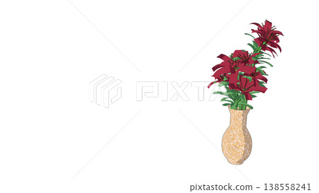 3D illustration of a vase decorated with a red bouquet. 138558241