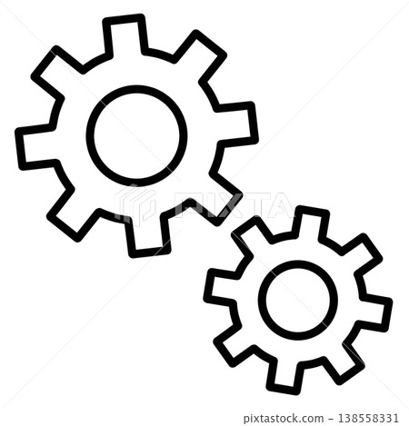 A line drawing icon with two gears side by side. A line drawing icon with two gears side by side. 138558331